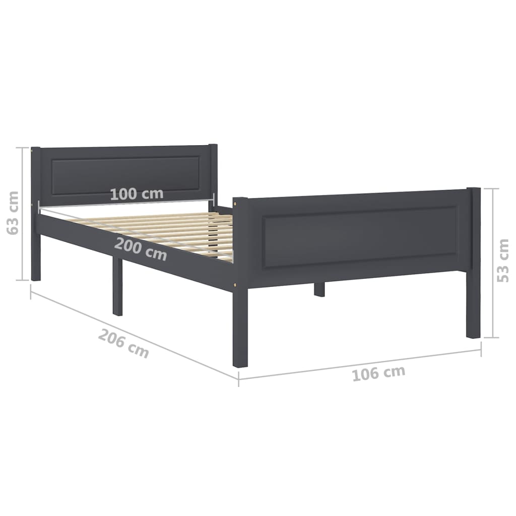 Massivholzbett Kiefer Grau 100x200 cm