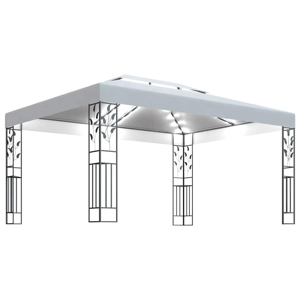 Pavillon mit Doppeldach & LED-Lichterkette 3x4 m Weiß