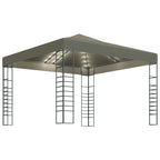 Gartenzelt mit LED-Lichterkette 3x3 m Taupe