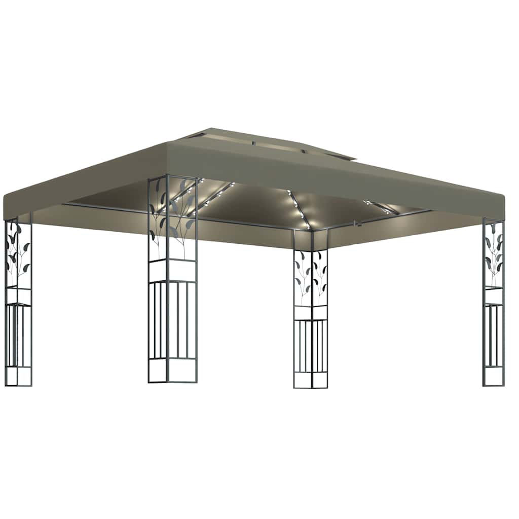 Pavillon mit Doppeldach & LED-Lichterkette 3x4 m Taupe