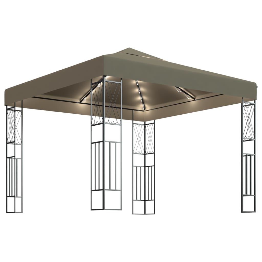 Pavillon mit LED-Lichterkette 3x3 m Taupe Stoff