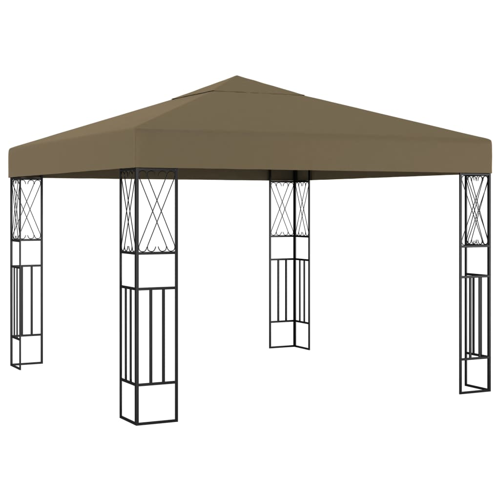 Pavillon mit LED-Lichterkette 3x3 m Taupe Stoff