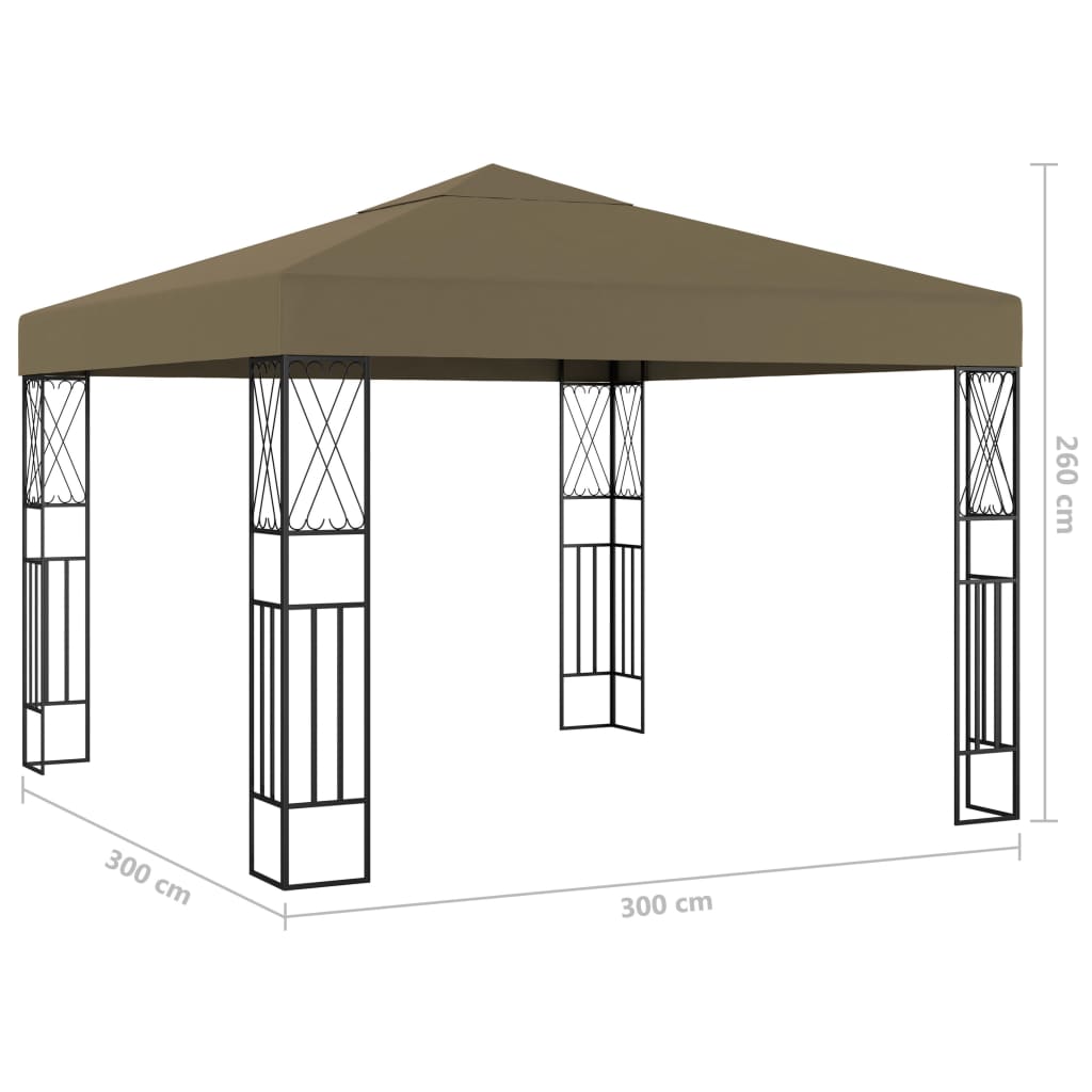 Pavillon mit LED-Lichterkette 3x3 m Taupe Stoff