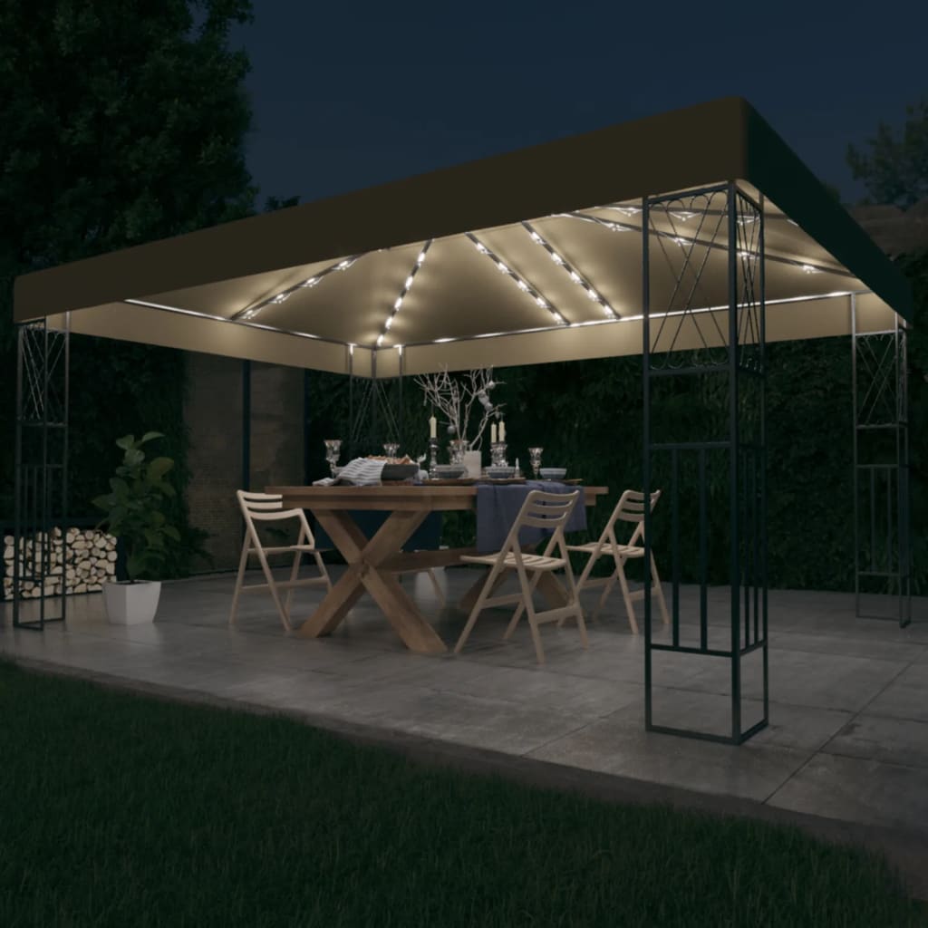 Pavillon mit LED-Lichterkette 3x4 m Taupe Stoff