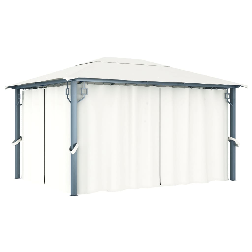 Pavillon mit Vorhängen & LED-Lichterkette 400x300 cm Creme Alu
