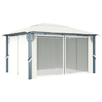 Pavillon mit Vorhängen & LED-Lichterkette 400x300 cm Creme Alu