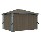 Pavillon mit Vorhängen & LED-Lichterkette 400x300 cm Taupe Alu