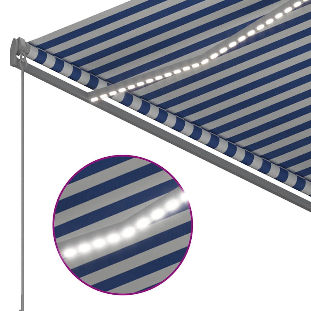 Markise Manuell Einziehbar mit LED 300x250 cm Blau und Weiß