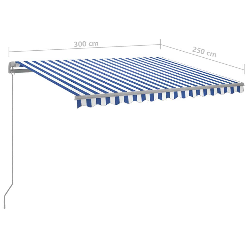 Markise Manuell Einziehbar mit LED 300x250 cm Blau und Weiß