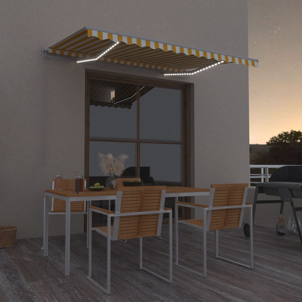 Markise Manuell Einziehbar mit LED 300x250 cm Gelb und Weiß