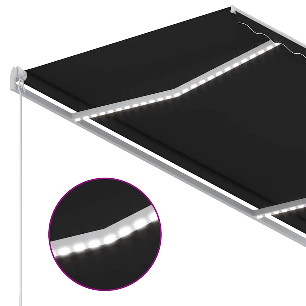 Markise Manuell Einziehbar mit LED 300x250 cm Anthrazit