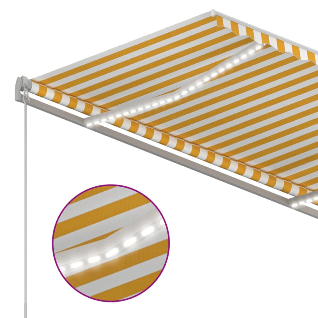 Markise Manuell Einziehbar mit LED 350x250 cm Gelb und Weiß