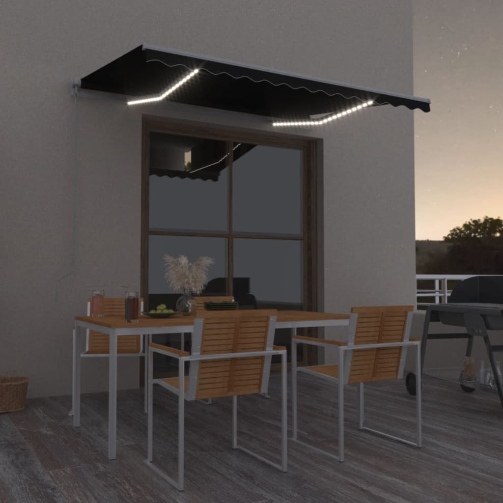 Markise Manuell Einziehbar mit LED 350x250 cm Anthrazit
