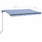 Markise Manuell Einziehbar mit LED 450x300 cm Blau und Weiß