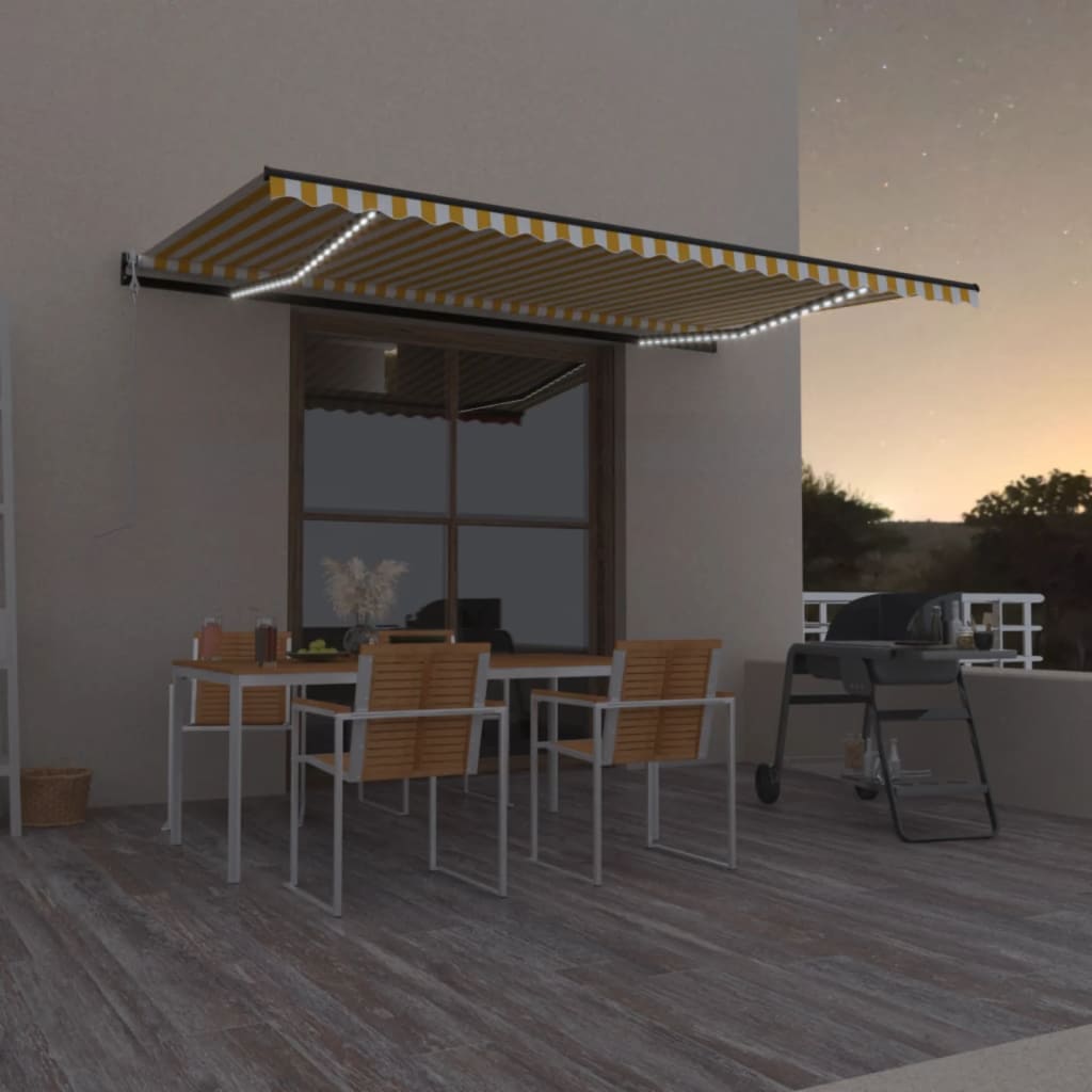 Automatische Markise mit LED & Windsensor 500x350 cm Gelb/Weiß
