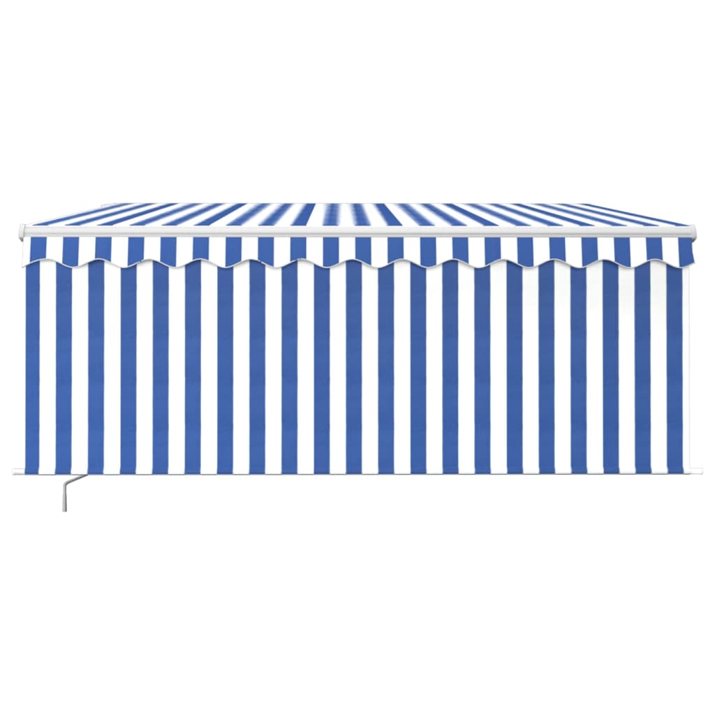 Markise Manuell Einziehbar mit Rollo & LED 3x2,5m Blau & Weiß