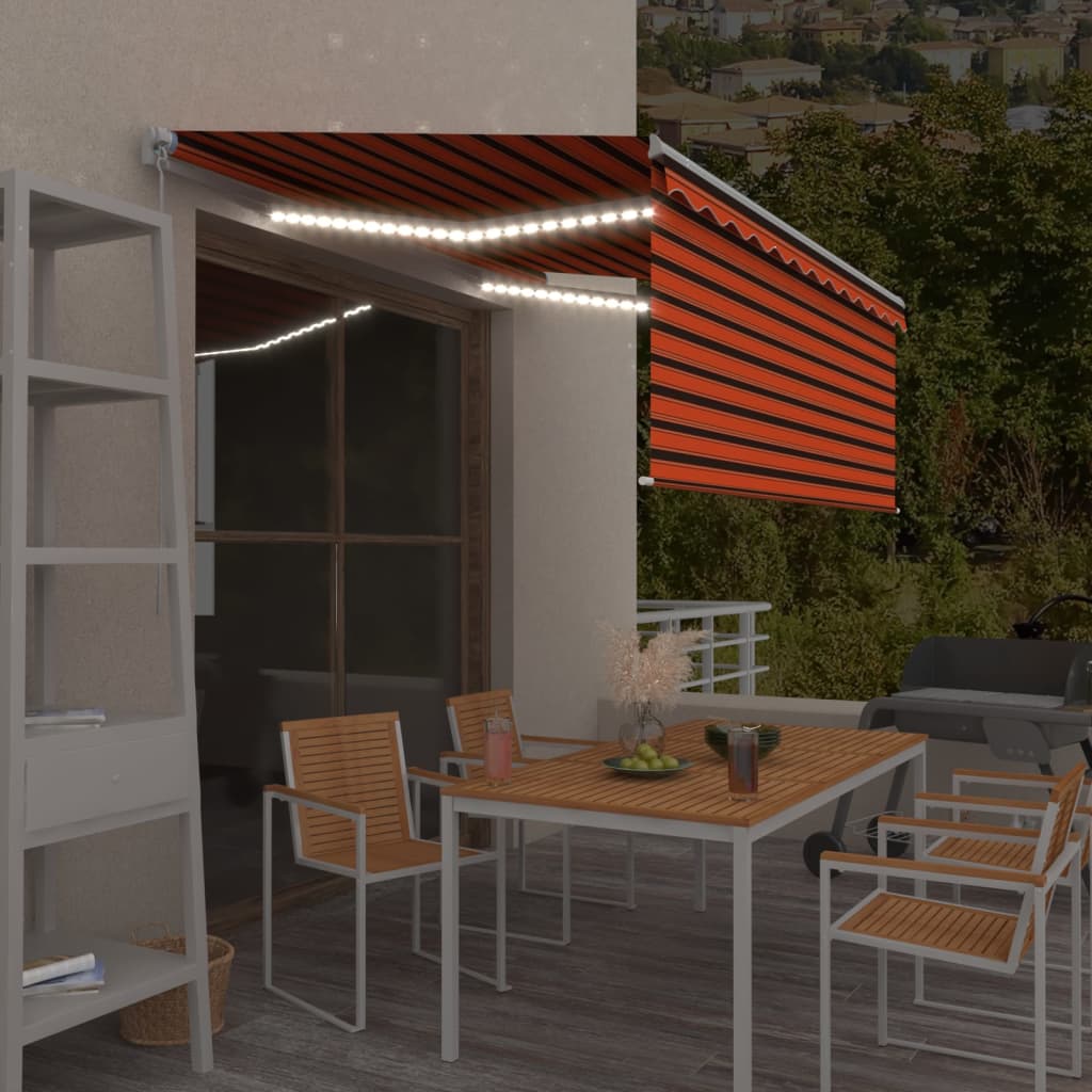 Markise Manuell Einziehbar mit Rollo & LED 3x2,5 m Orange Braun