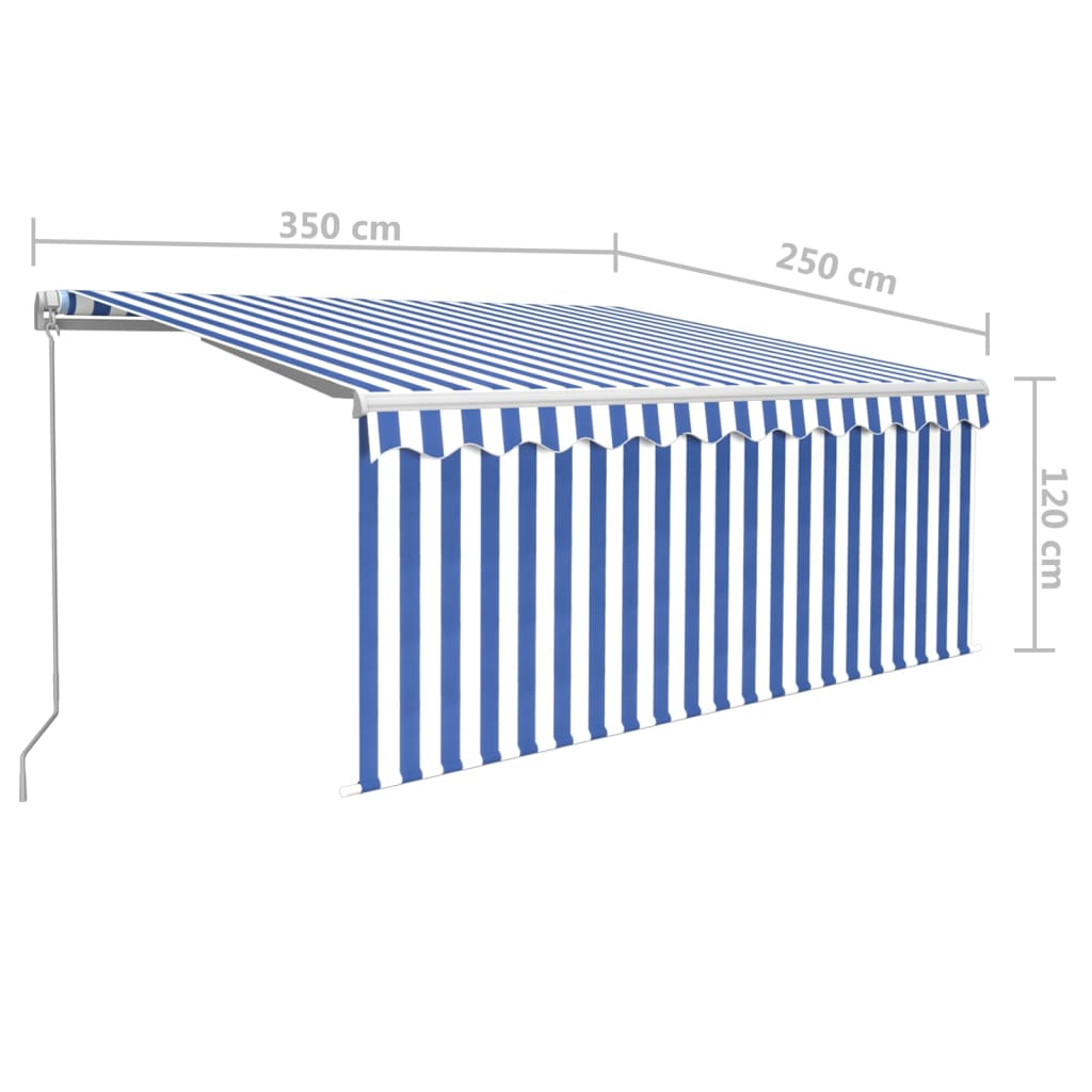 Markise Manuell Einziehbar mit Rollo 3,5x2,5m Blau & Weiß