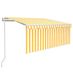 Markise Automatisch mit Rollo LED Windsensor 3,5x2,5m Gelb Weiß