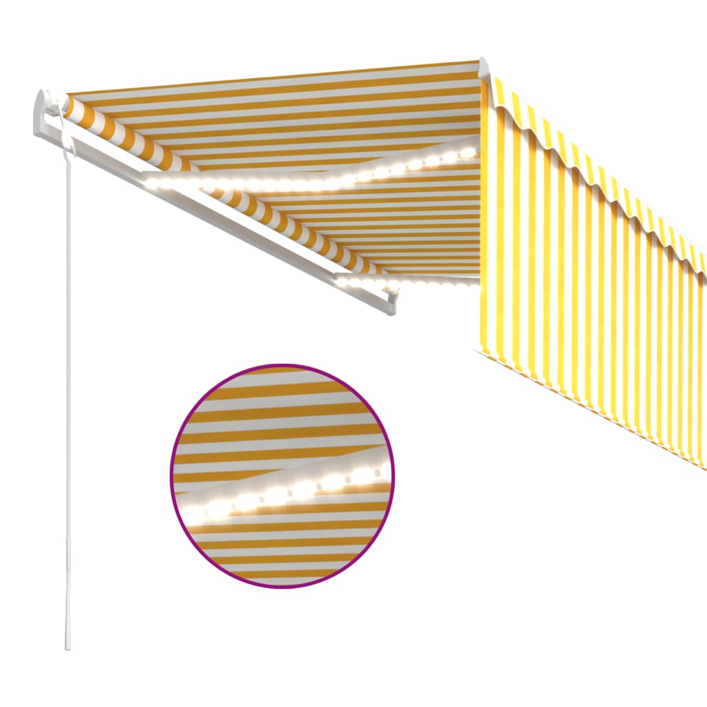 Markise Automatisch mit Rollo LED Windsensor 3,5x2,5m Gelb Weiß