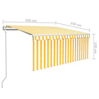 Markise Automatisch mit Rollo LED Windsensor 3,5x2,5m Gelb Weiß
