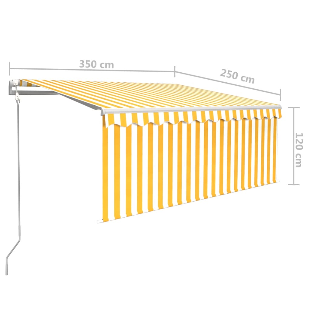 Markise Automatisch mit Rollo LED Windsensor 3,5x2,5m Gelb Weiß