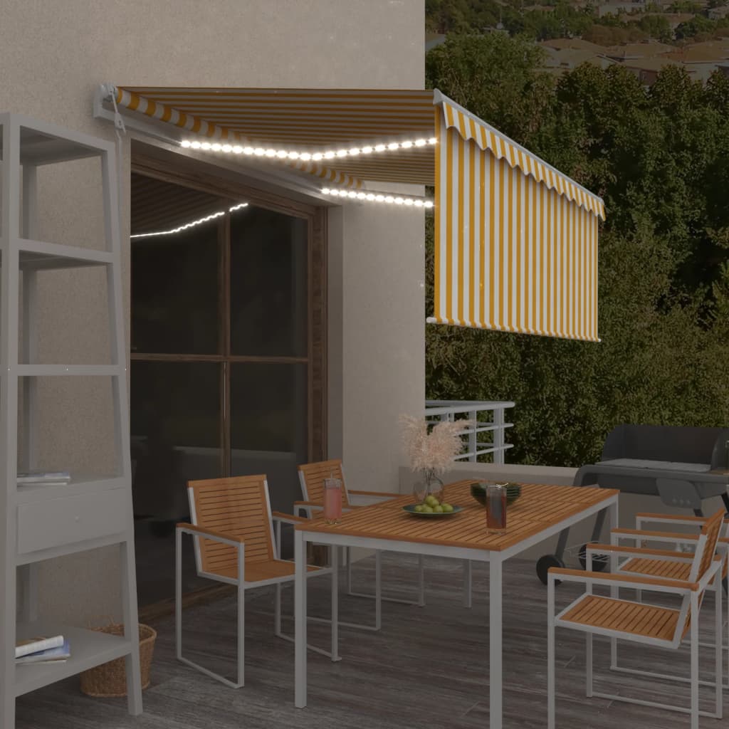 Markise Automatisch mit Rollo LED Windsensor 3,5x2,5m Gelb Weiß