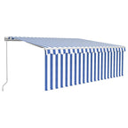 Markise Manuell Einziehbar mit Rollo & LED 4,5x3 m Blau & Weiß