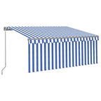 Markise Manuell Einziehbar mit Rollo 3x2,5 m Blau und Weiß