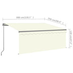 Markise Manuell Einziehbar mit Rollo & LED 3x2,5 m Creme