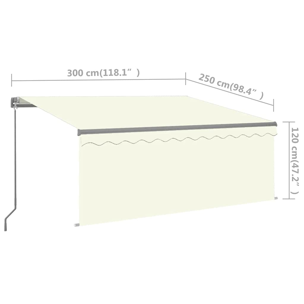 Markise Manuell Einziehbar mit Rollo & LED 3x2,5 m Creme