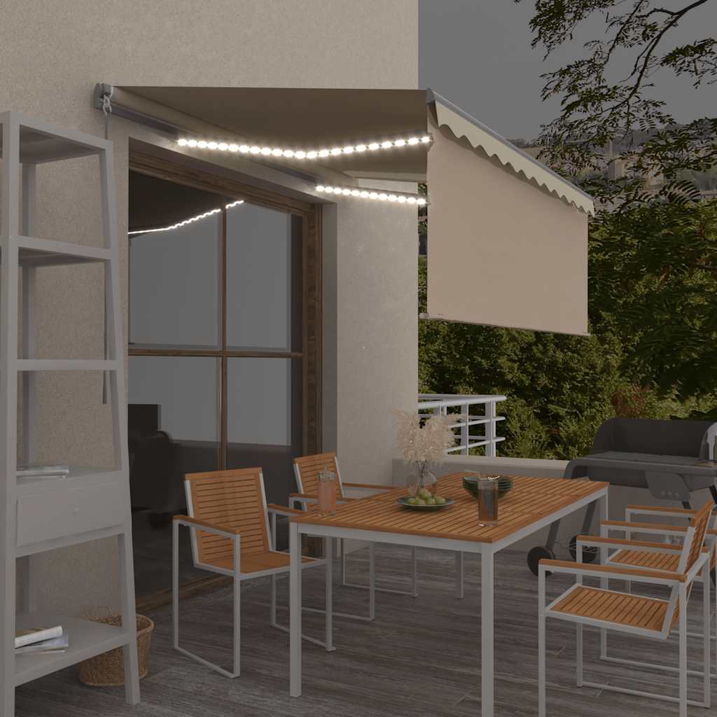 Markise Manuell Einziehbar mit Rollo & LED 3x2,5 m Creme