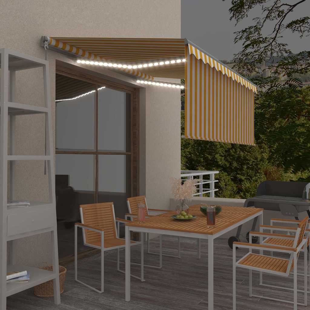 Markise Manuell Einziehbar mit Rollo LED 3x2,5m Gelb & Weiß