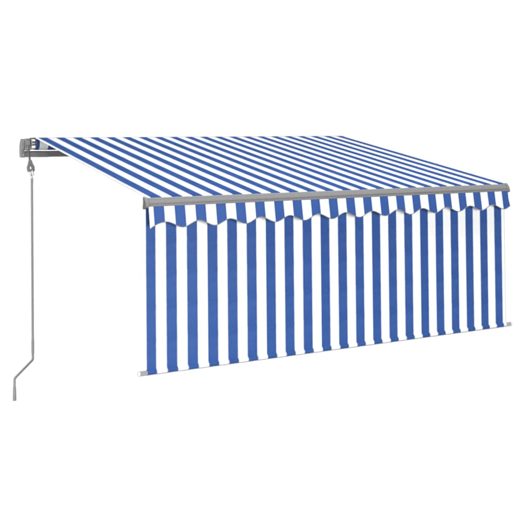 Markise Automatisch mit Rollo LED Windsensor 3x2,5m Blau Weiß