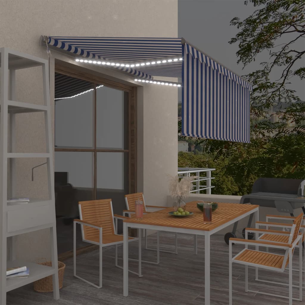 Markise Automatisch mit Rollo LED Windsensor 3x2,5m Blau Weiß