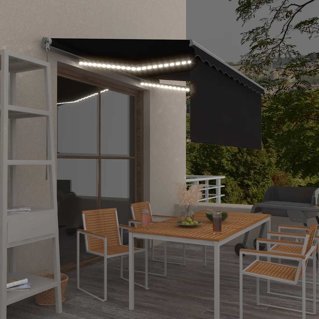 Markise Manuell Einziehbar mit Rollo & LED 3,5x2,5 m Anthrazit