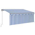 Markise Automatisch Einziehbar mit Volant 3,5x2,5 m Blau & Weiß