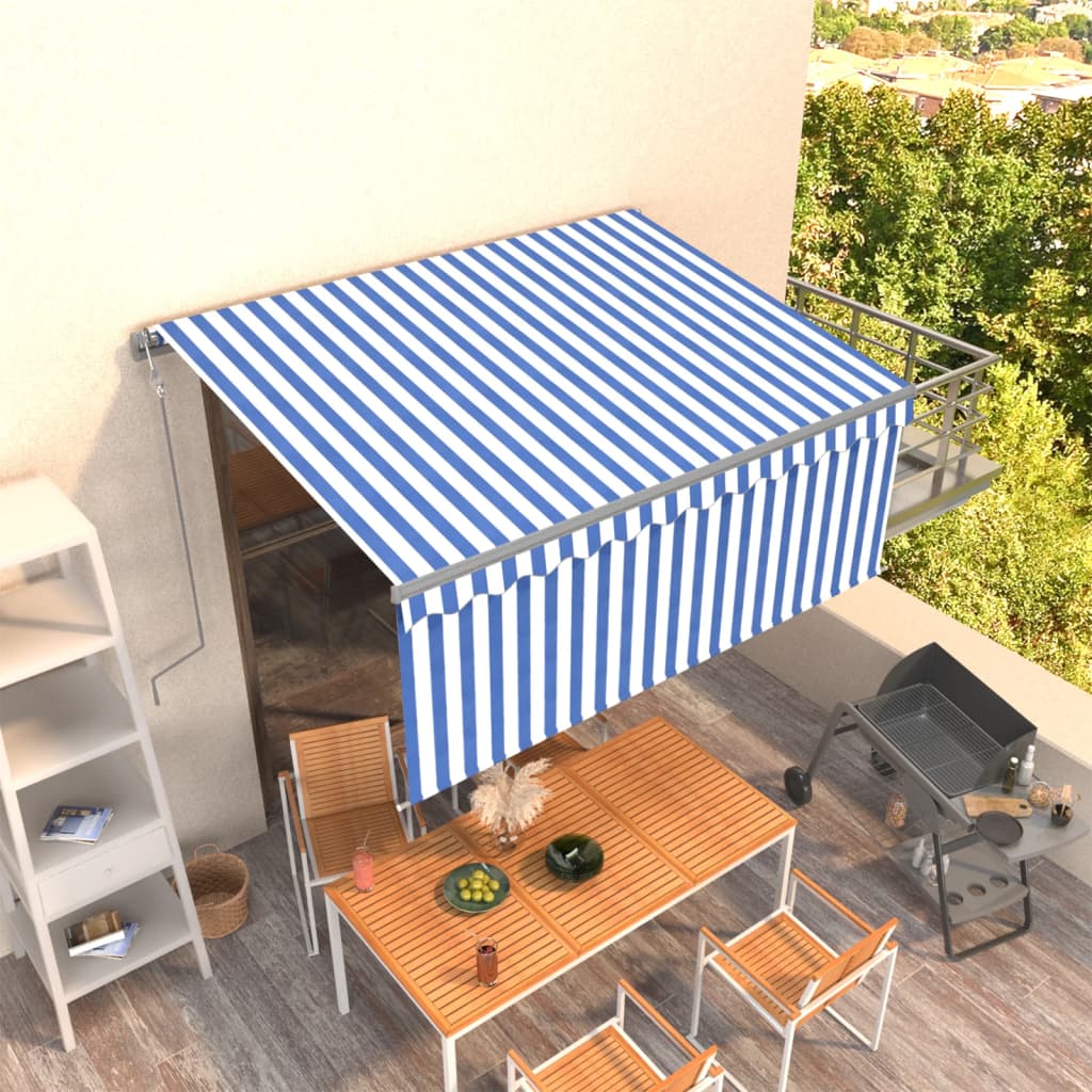 Markise Automatisch Einziehbar mit Volant 3,5x2,5 m Blau & Weiß