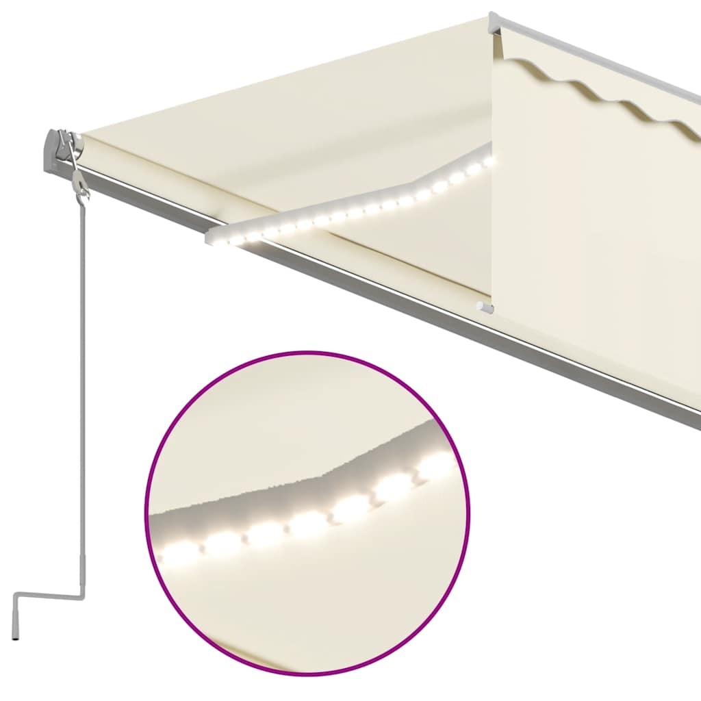 Markise Manuell Einziehbar mit Rollo & LED 6x3 m Creme
