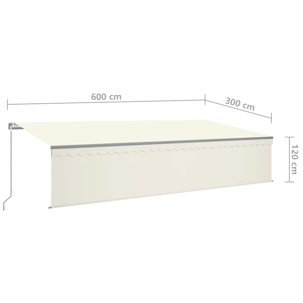 Markise Manuell Einziehbar mit Rollo & LED 6x3 m Creme