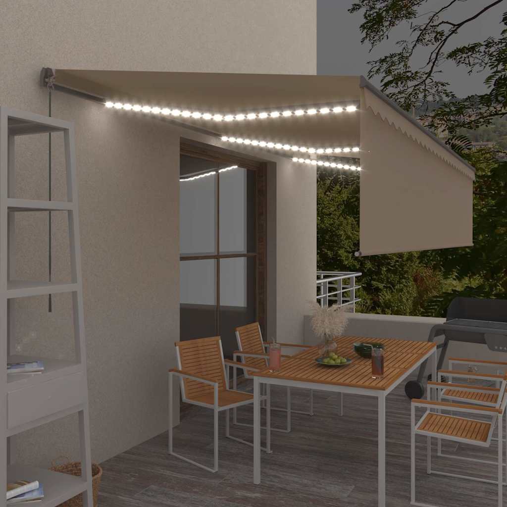 Markise Manuell Einziehbar mit Rollo & LED 6x3 m Creme