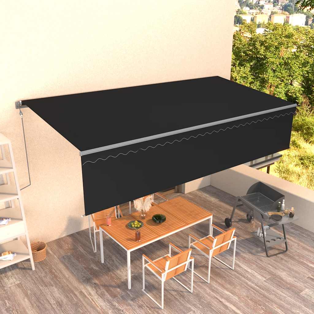Markise Automatisch Einziehbar mit Volant 6x3 m Anthrazit