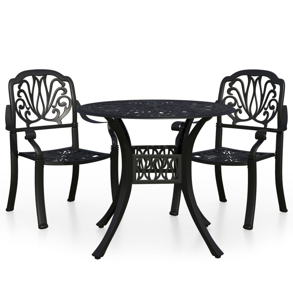 3-tlg. Bistro-Set Aluminiumguss Schwarz