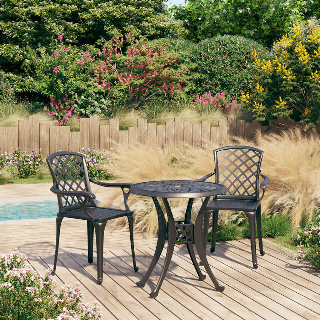 3-tlg. Bistro-Set Aluminiumguss Schwarz