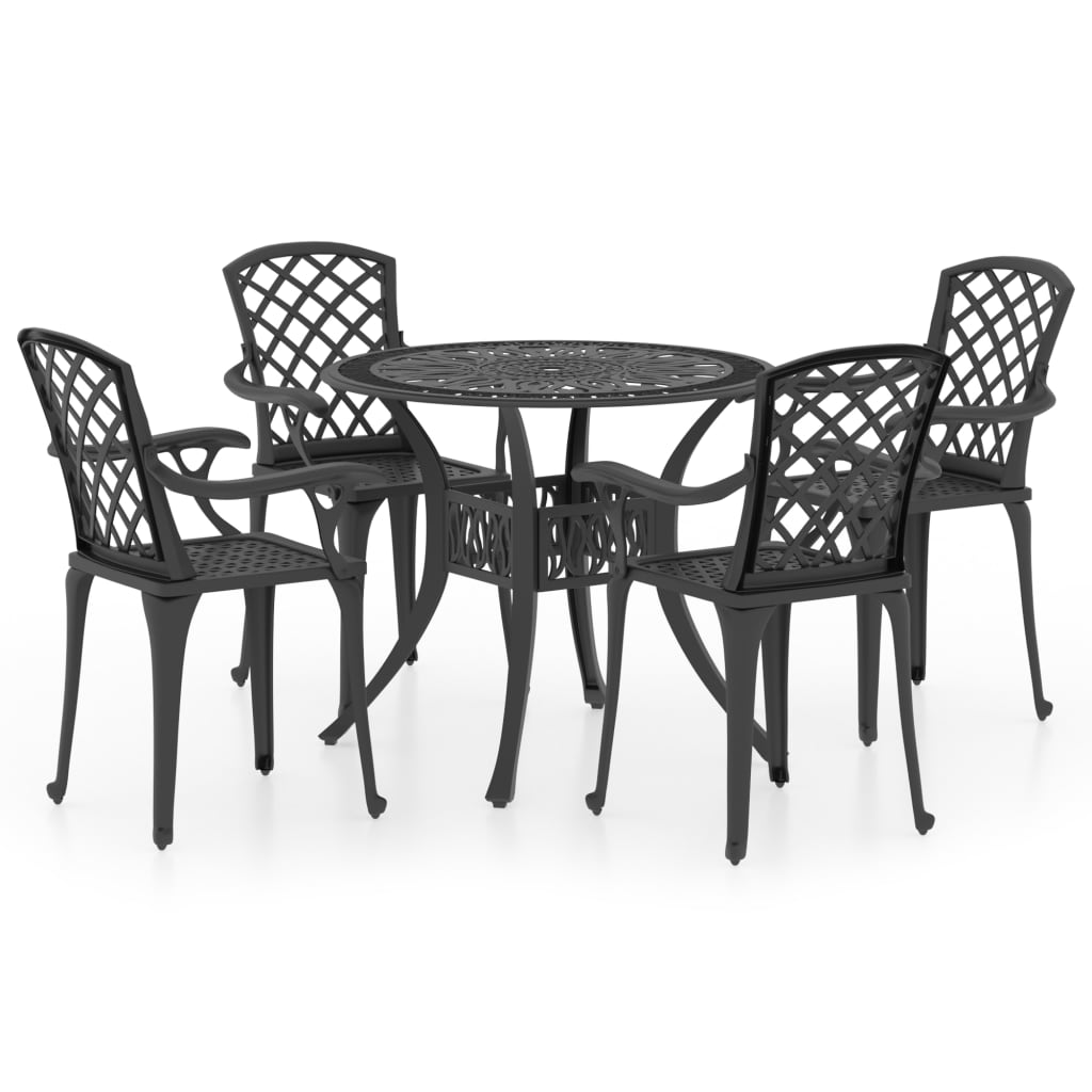 5-tlg. Bistro-Set Aluminiumguss Schwarz