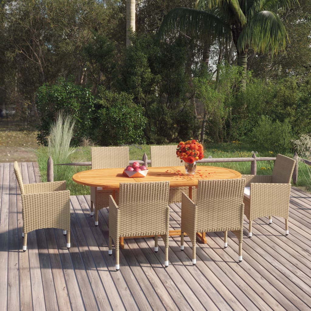 7-tlg. Garten-Essgruppe Poly Rattan Beige