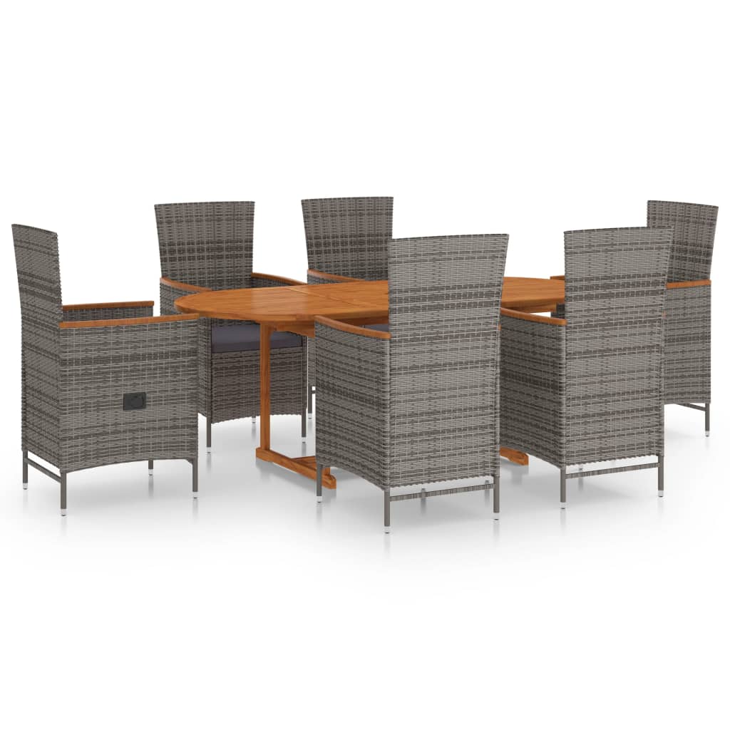 7-tlg. Garten-Essgruppe Poly Rattan Grau