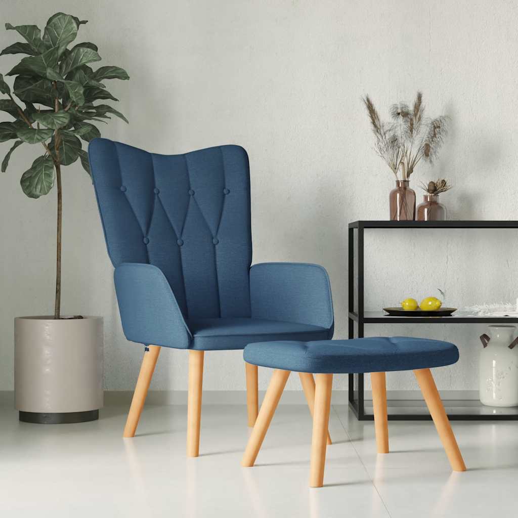 Relaxsessel mit Hocker Blau Stoff