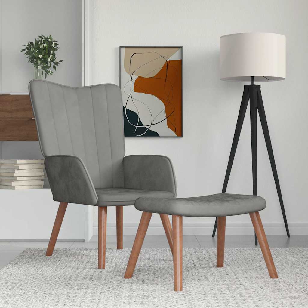 Relaxsessel mit Hocker Hellgrau Samt