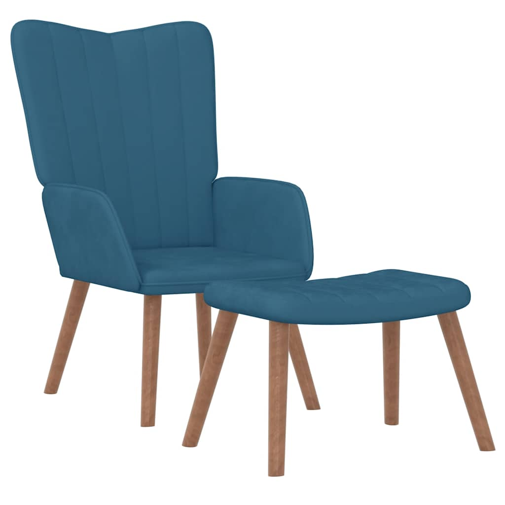 Relaxsessel mit Hocker Blau Samt